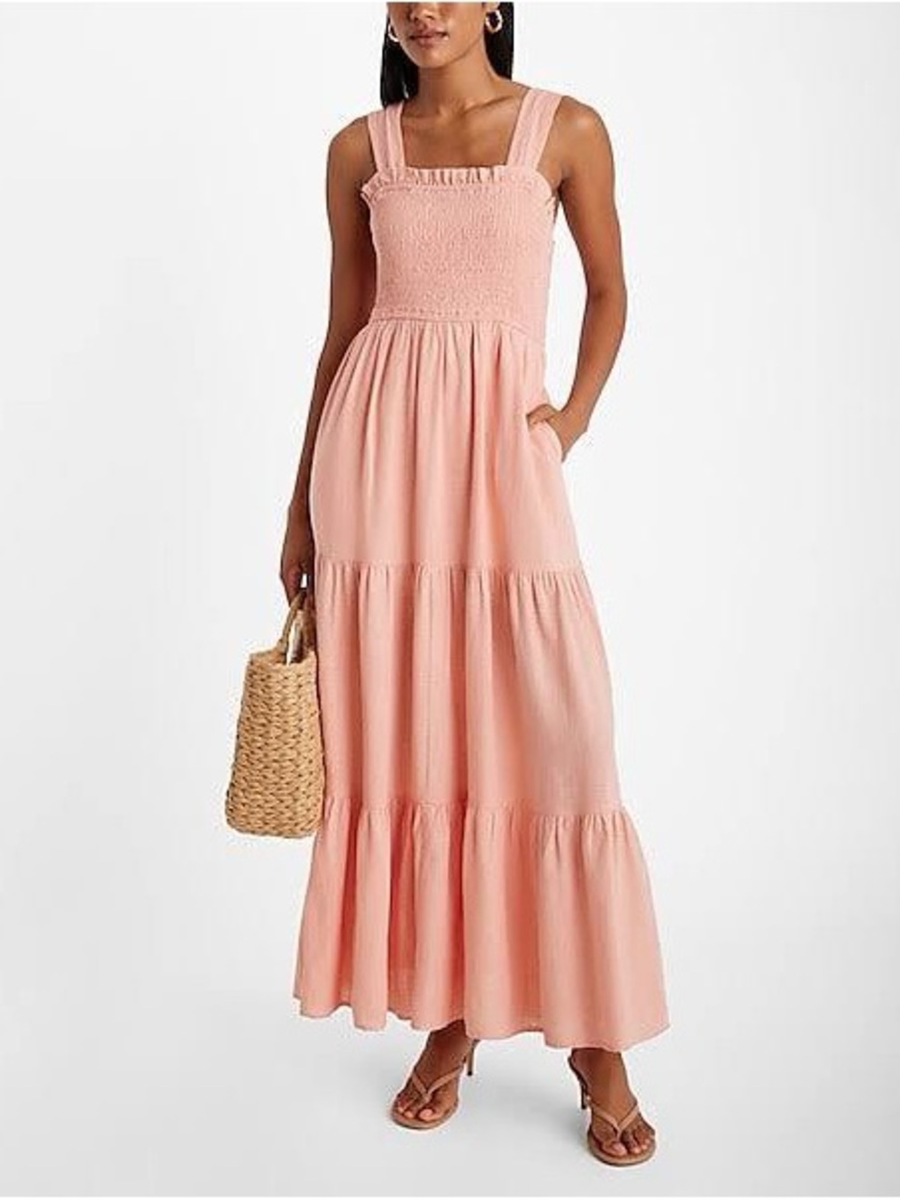 Express Peach Smocked Tiered Maxi Dress